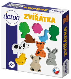 Sada dřevěných zvířátek 10ks v krabičce 15x15x4cm