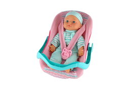 Panenka miminko plast/látka 30cm měkké tělo v nosítku/autosedačce s dudlíkem 2 barvy v blistru