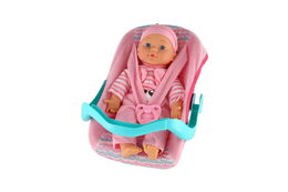 Panenka miminko plast/látka 30cm měkké tělo v nosítku/autosedačce s dudlíkem 2 barvy v blistru