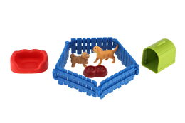 Pejskové/Pes 2ks s plotem plast s doplňky v krabici 23x14,5x4,5cm