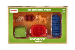 Pejskové/Pes 2ks s plotem plast s doplňky v krabici 23x14,5x4,5cm