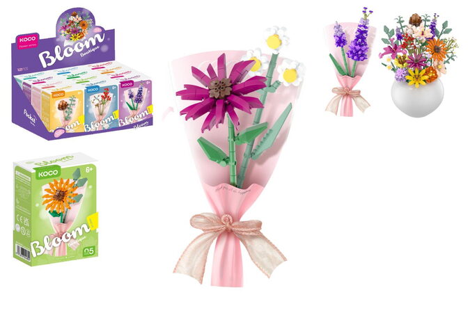 Stavebnice mini KOCO Malý pugét plast mix druhů v krabičce 8x12x4cm 12ks v boxu