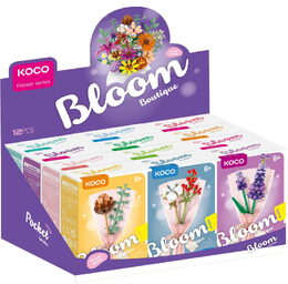 Stavebnice mini KOCO Malý pugét plast mix druhů v krabičce 8x12x4cm 12ks v boxu