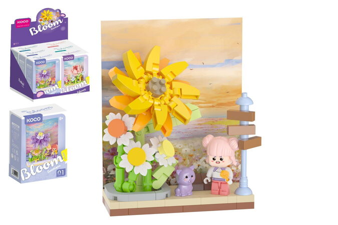 Stavebnice mini KOCO Květinová scenérie plast 6 druhů v krabičce 10x14x6cm 6ks v boxu