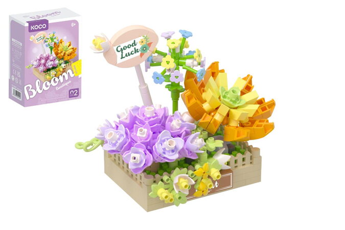 Stavebnice mini KOCO Květinové aranžmá sukulentů plast 295 dílků v krabičce 11x15x6cm