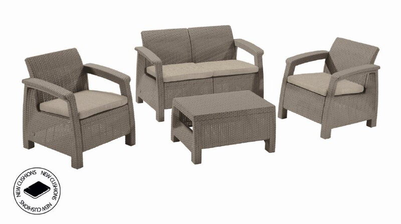 Zahradní nábytek Keter Corfu set dvousedačka + dvě křesla + stůl cappuccino, poškozený obal
