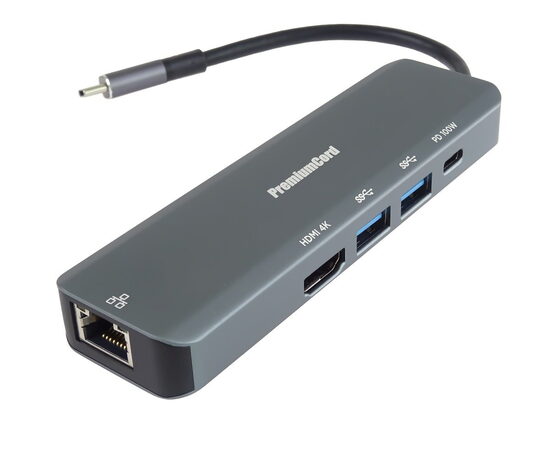 Adaptér PremiumCord USB-C na HDMI + 2x USB3.2 + PD 100W+ RJ45 10/100/1000Mbps