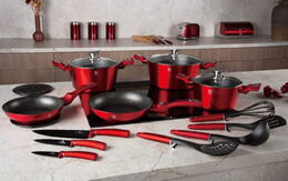 BERLINGERHAUS Sada nádobí s mramorovým povrchem 11 ks Burgundy Metallic Line BH-7142