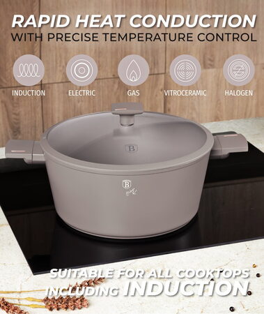 BERLINGERHAUS Kastrol s titanovým povrchem a poklicí 24 cm Taupe Collection BH-8101