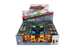 Auto kamion přepravník + auto 2ks plast 22cm na setrvačník 4 barvy 8ks v boxu