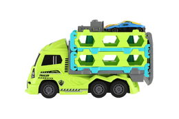 Auto kamion přepravník + auto 2ks plast 22cm na setrvačník 4 barvy 8ks v boxu