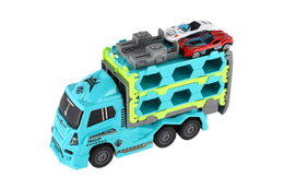 Auto kamion přepravník + auto 2ks plast 22cm na setrvačník 4 barvy 8ks v boxu