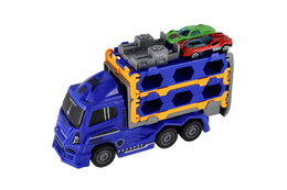 Auto kamion přepravník + auto 2ks plast 22cm na setrvačník 4 barvy 8ks v boxu