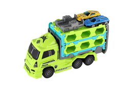 Auto kamion přepravník + auto 2ks plast 22cm na setrvačník 4 barvy 8ks v boxu