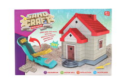 Stavebnice dům s pískem plast s doplňky v krabici 28x19x8cm