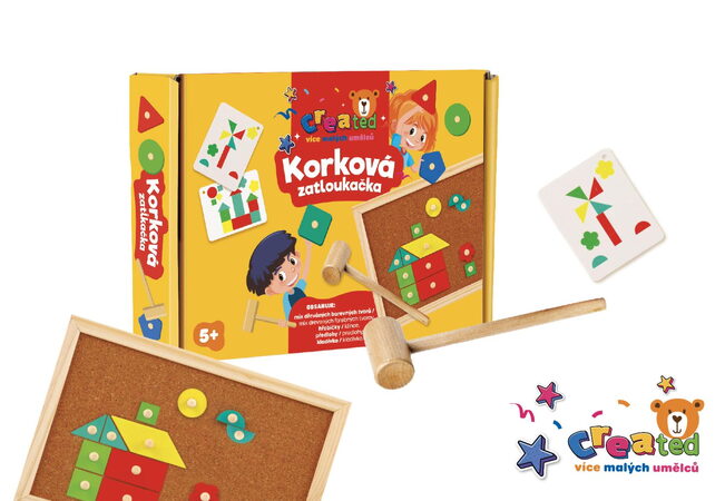 Korková zatloukačka CREATED dřevo s doplňky v krabici 33x24x4,5cm