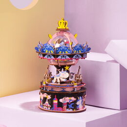 RoboTime 3D dřevěná skládačka hrací skříňky Veselý kolotoč