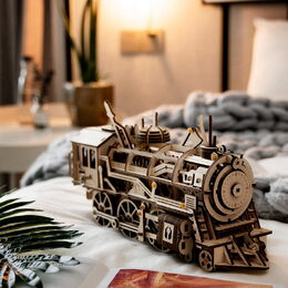 RoboTime 3D dřevěné mechanické puzzle Parní lokomotiva