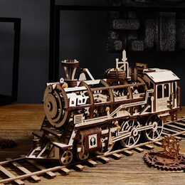 RoboTime 3D dřevěné mechanické puzzle Parní lokomotiva