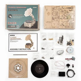 RoboTime 3D dřevěné mechanické puzzle Gramofon (elektrický pohon)