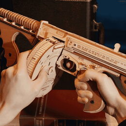 RoboTime 3D Dřevěné mechanické puzzle Samopal Thompson