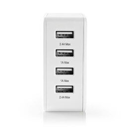 Nedis WCHAU481AWT - Síťová nabíječka | 4.8 A | 4 výstupy | USB-A | Bílá barva