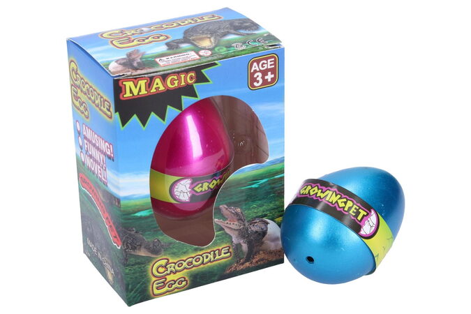 Vejce líhnoucí a rostoucí krokodýl plast 6,5cm v krabičce 8x10x5cm mix barev 12ks v boxu
