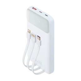 Riva Power VA2211 powerbanka 10000mAh QC/PD, 3 integrované kabely, bílá