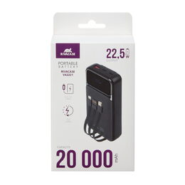 Riva Power VA2221 powerbanka 20000mAh QC/PD, 3 integrované kabely, černá