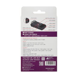 Riva Power VA2221 powerbanka 20000mAh QC/PD, 3 integrované kabely, černá