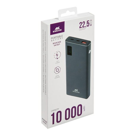 Riva Power VA1021 powerbanka 10000mAh QC/PD kovové tělo, LCD