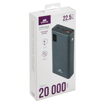 Riva Power VA1022 powerbanka 20000mAh QC/PD kovové tělo, LCD