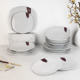 BERLINGERHAUS Jídelní sada talířů 18 ks Leonardo Collection bílá-bordó BH-10203