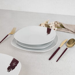 BERLINGERHAUS Jídelní sada talířů 18 ks Leonardo Collection bílá-bordó BH-10203