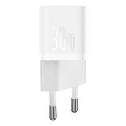 Nabíječka do sítě Baseus GaN5 30W s USB-C/USB-C kabelem 100W 1m, 1xUSB-C bílá