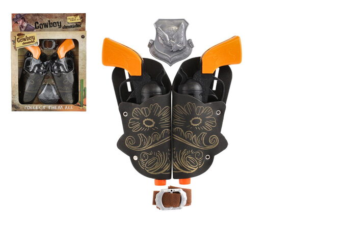 Teddies Pistole s pouzdrem 2ks kovbojská sada plast 16cm 2ks s doplňky v krabici