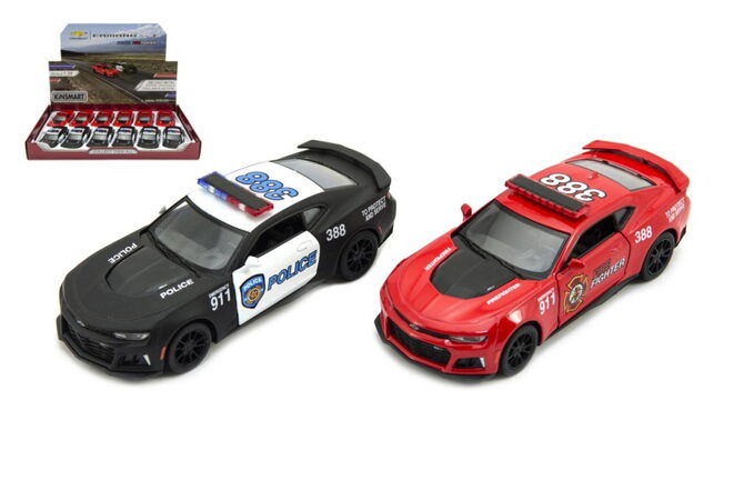 TEDDIES Auto Chevrolet Camaro 13 cm policie/hasiči kov asst 2 barvy na zpětné na