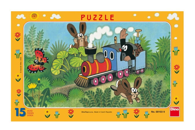 Puzzle deskové Dino Krtek a lokomotiva 29,5x19cm 15 dílků