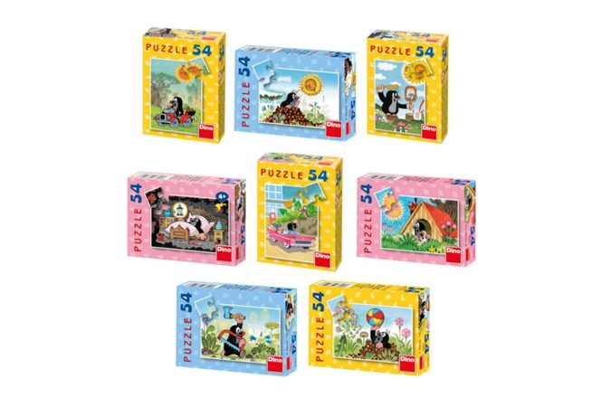 Minipuzzle Dino Krtek 19,8x13,2cm 8 druhů 54 dílků v krabičce 9x7x3cm 40ks v boxu