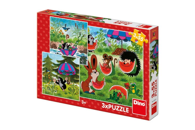 Dino KRTEK a paraplíčko skládačka Krteček 3x55 dílků
