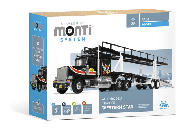 Stavebnice Monti 39 Autorodeo trailer Western star 1:48 v krabici 32x20x7,5cm