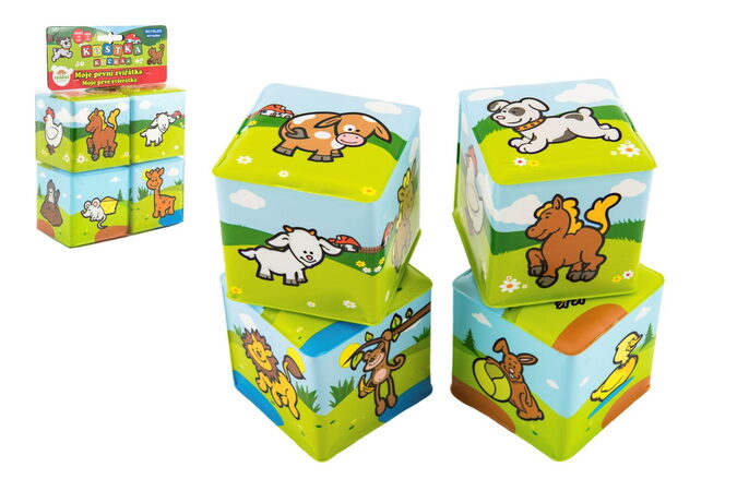 Teddies Kostka Moje první zvířátka 7x7cm 4ks v sáčku MPZ od 0 let