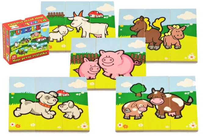 Puzzle Moje první zvířátka dřevěné 18 dílků pro nejmenší v krabičce 13x11,5x4,5c