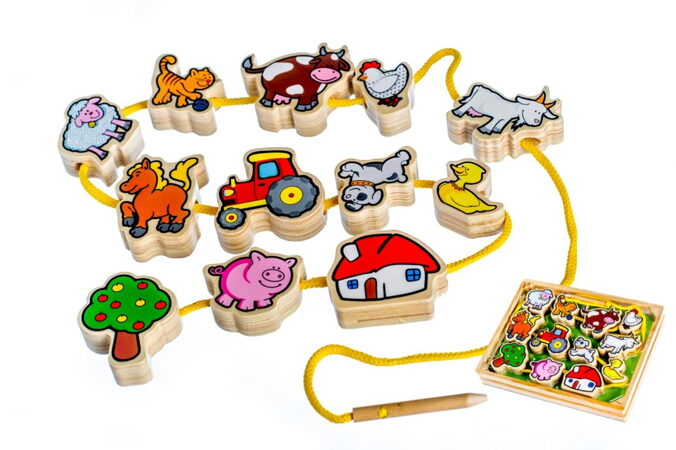 Teddies Provlékačka dřevěná Moje první zvířátka 12 dílků v krabičce 24 6x19x3 8cm MPZ