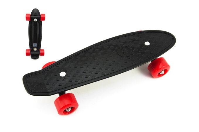Teddies 49474 Skateboard - pennyboard 43cm, nosnost 60kg plastové osy, černá, červená kola