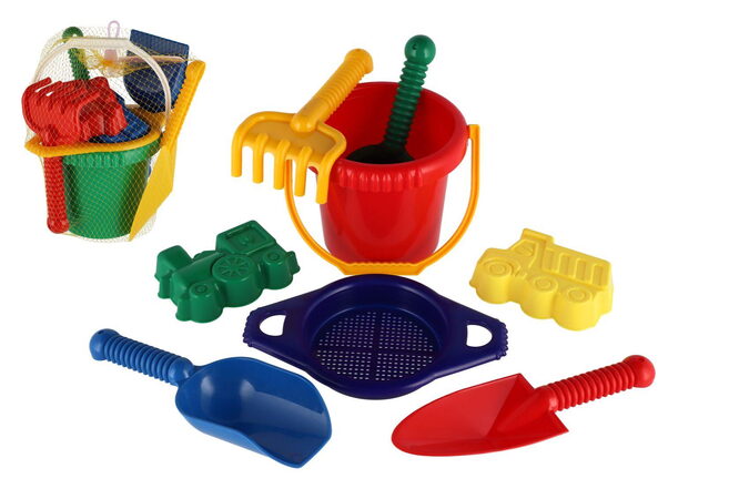 Lori 219 Kbelík sítko lopatka kupecká lopatka hrabičky plast v síťce 20x28x12cm 12m+