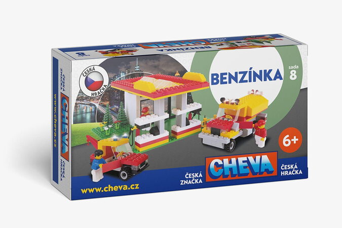 Stavebnice Cheva 8 Čerpací stanice plast 349ks v kbelíku 21x23x21cm