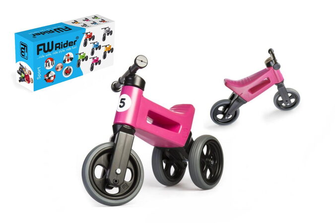 Teddies Funny Wheels Sport 2v1 růžové s gumovými koly v krabici