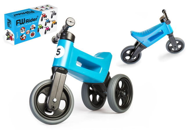 Teddies Funny Wheels Sport 2v1 modrá s gumovými koly v krabici