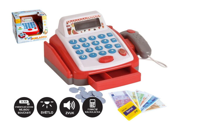 Teddies Pokladna malá digitální plast 18cm s doplňky na baterie se zvukem se světlem